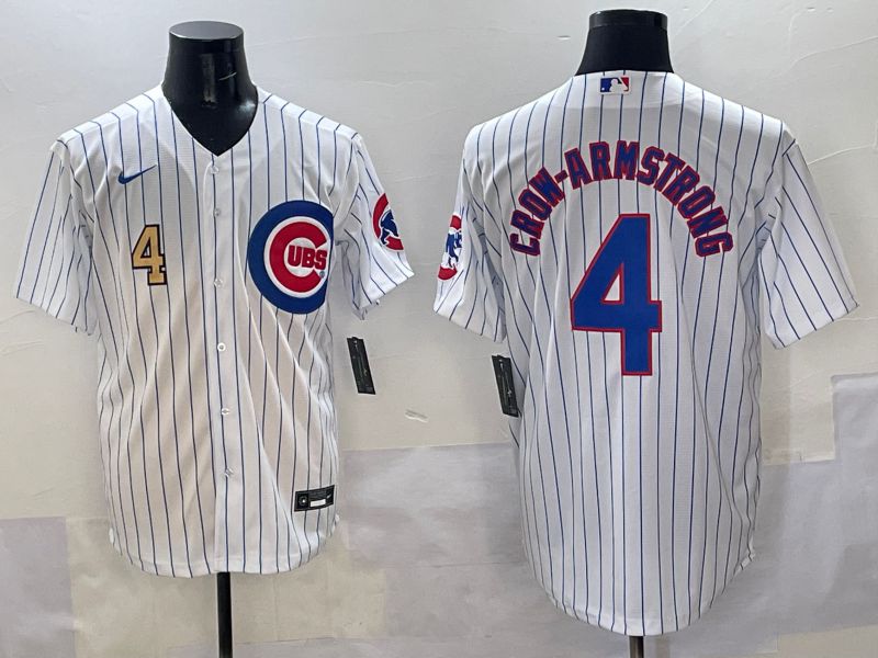 Men Chicago Cubs #4 Crow-Armstrong White Stripe Game 2025 Nike MLB Jersey style 4->chicago cubs->MLB Jersey